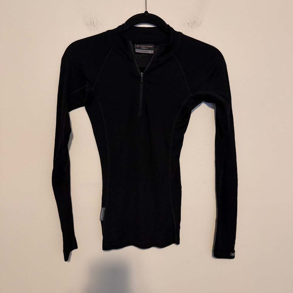 Icebreaker Skin S 100% Merino Wool Black 1/4 Zip Base Layer gorpcore outdoor